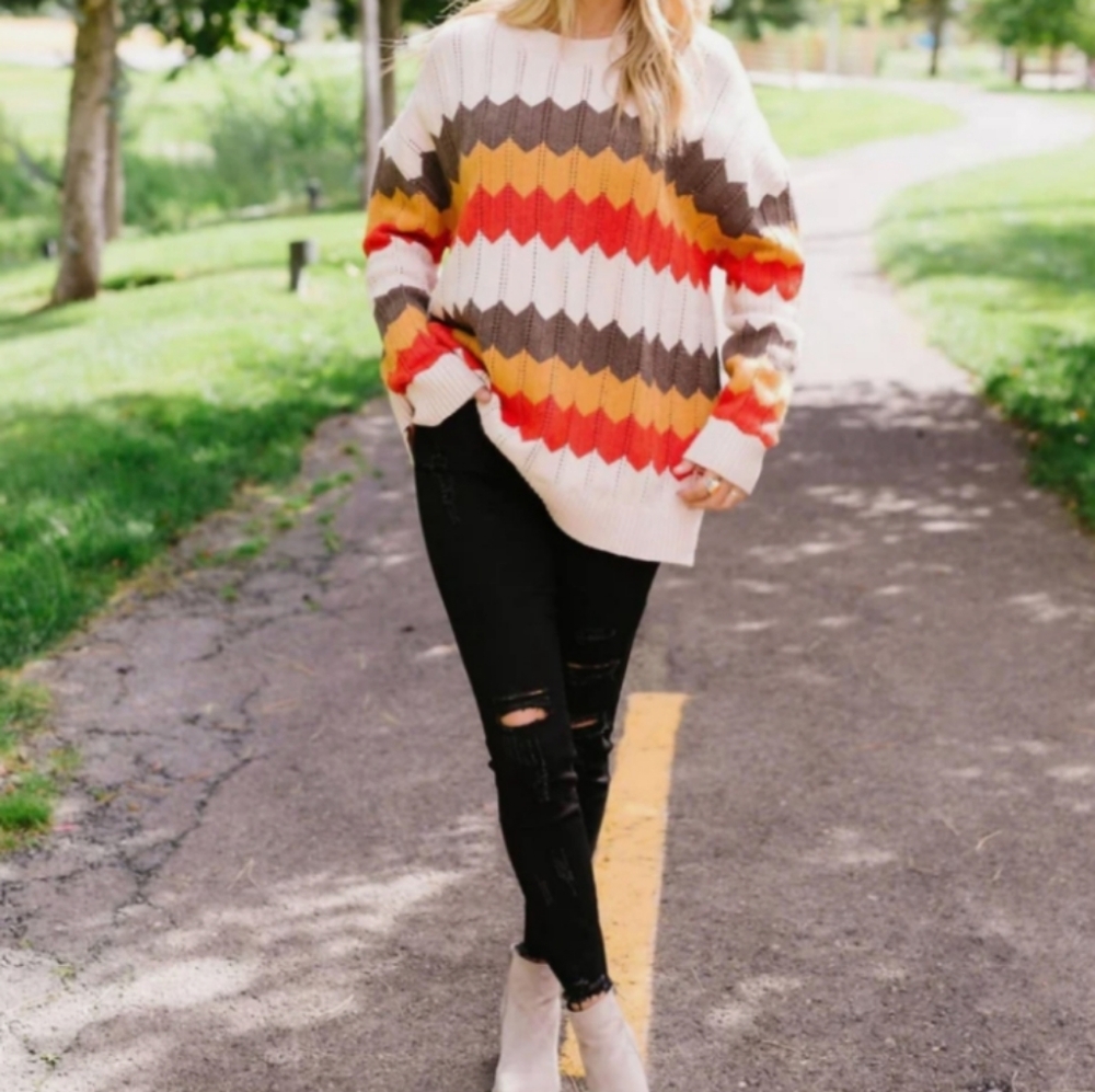 CES FEMME ZIG ZAG THROUGH AUTUMN SWEATER SIZE SMALL